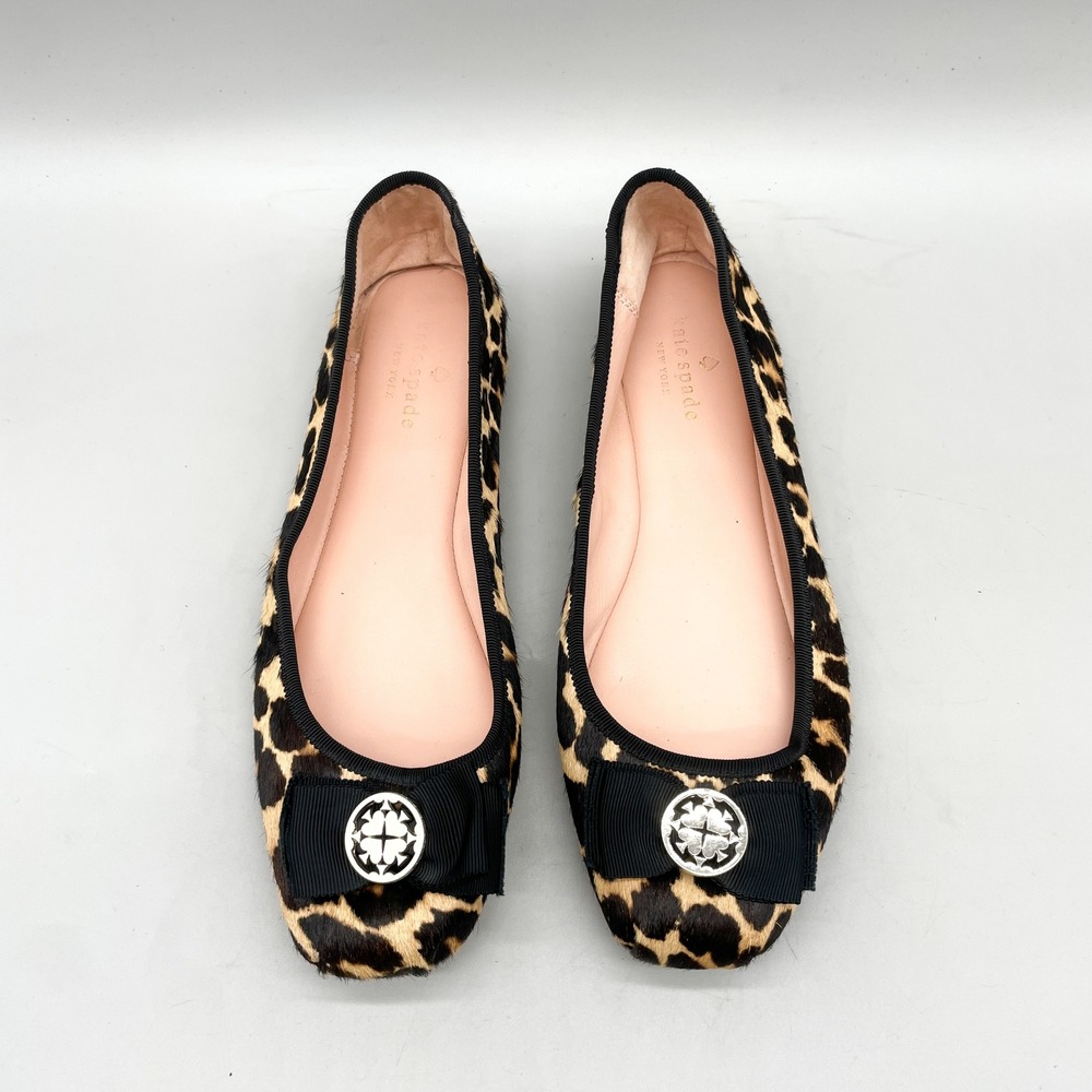 Kate Spade Womens 10M Fontana Too Leopard Print Ballet Flat Calf Hair Bow Preppy